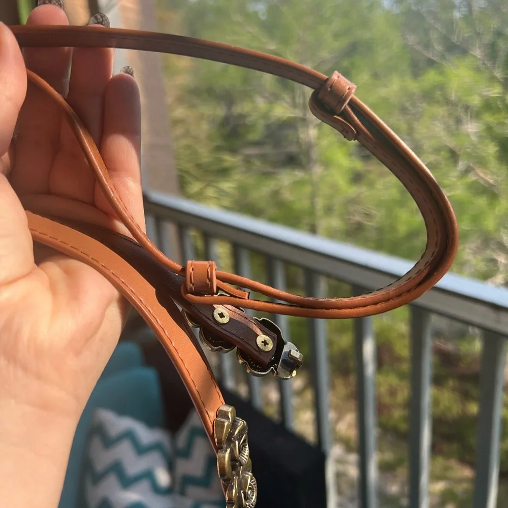 Brown Leather Adjustable Belt with Antique Gold Rose Buckle